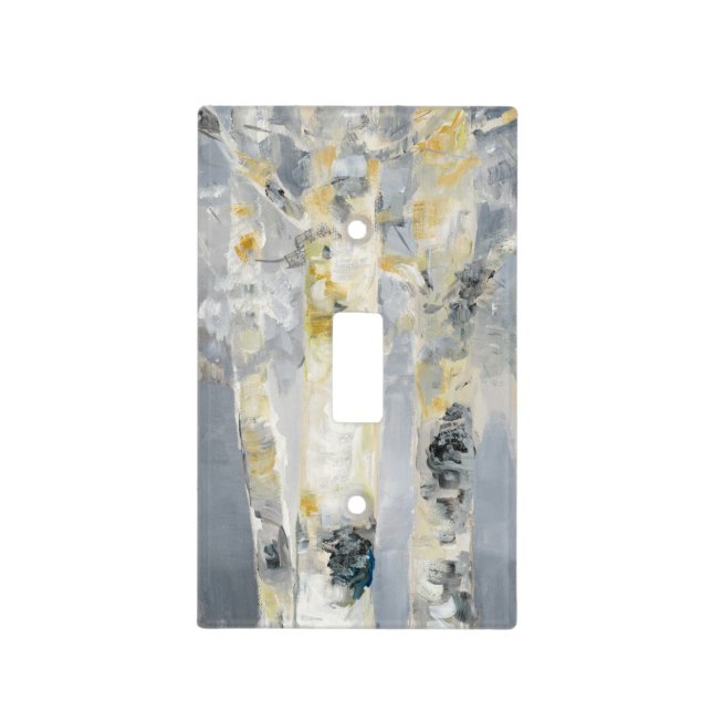 Birch Trees On Grey Background 6 Light Switch Cover (Front)