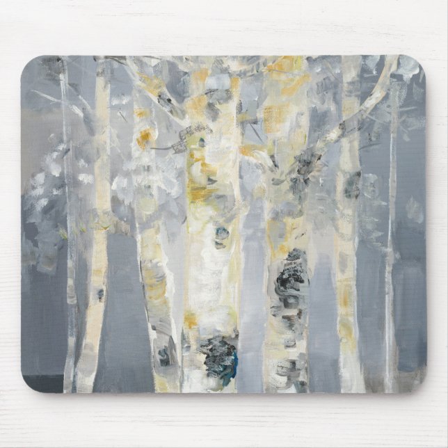 Birch Trees On Grey Background 6 Mouse Pad (Front)