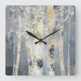 Birch Trees On Grey Background 6 Square Wall Clock