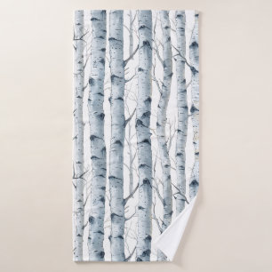 Birch trees pattern gray white bath towel