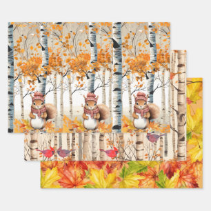 Birch Trees, Red Cardinals and Chipmunks Wrapping Paper Sheets