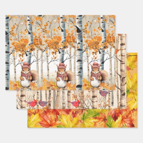 Birch Trees Red Cardinals and Chipmunks Wrapping Paper Sheets