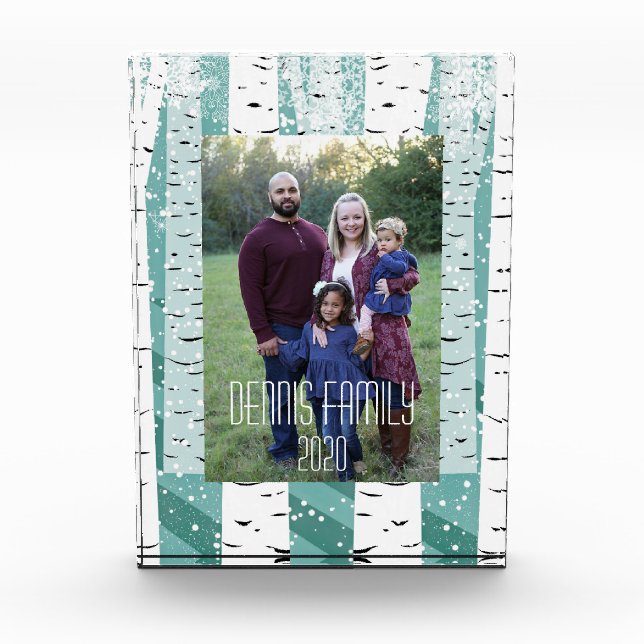 Birch trees snowflakes winter woodland striped photo block (Front)