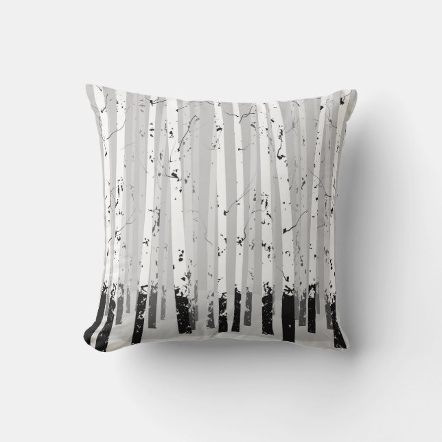 Birch Trees Vintage Horizontal Background Throw Pillow (Front)