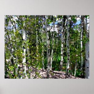 Birch trees watercolor on canvas 24x18 poster
