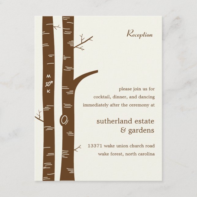 Birch Trees Wedding Reception Card - Almond (Front)
