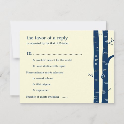 Birch Trees Wedding RSVP Card with entrée - Navy