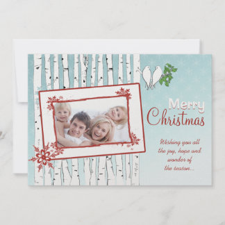 Birch Trees White Birds Red Merry Christmas Holiday Card