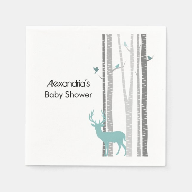 Birch Trees with Deer Baby Shower Napkins (Front)