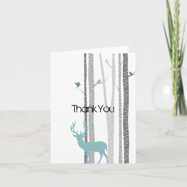 Birch Trees with Deer Letterpress Thank You Card (Front)