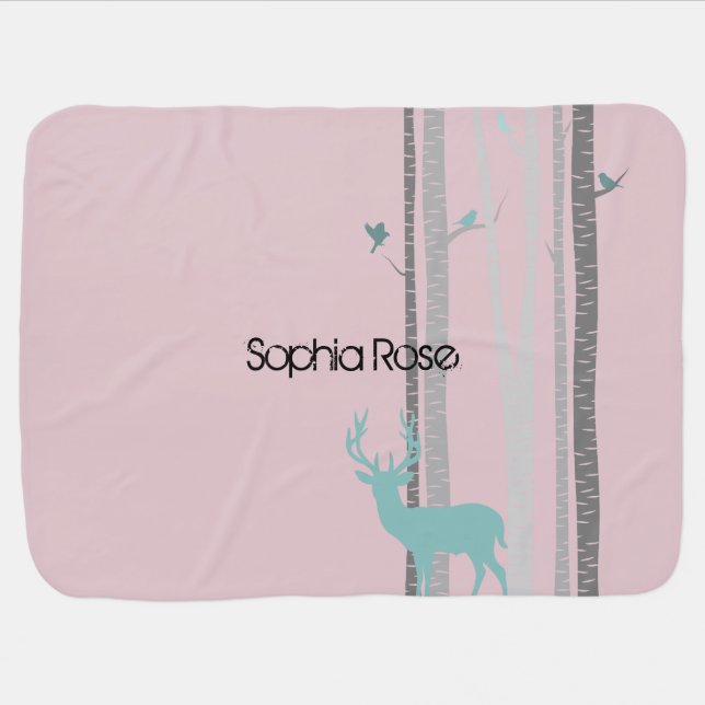 Birch Trees with Deer Receiving Blanket (Horizontal)