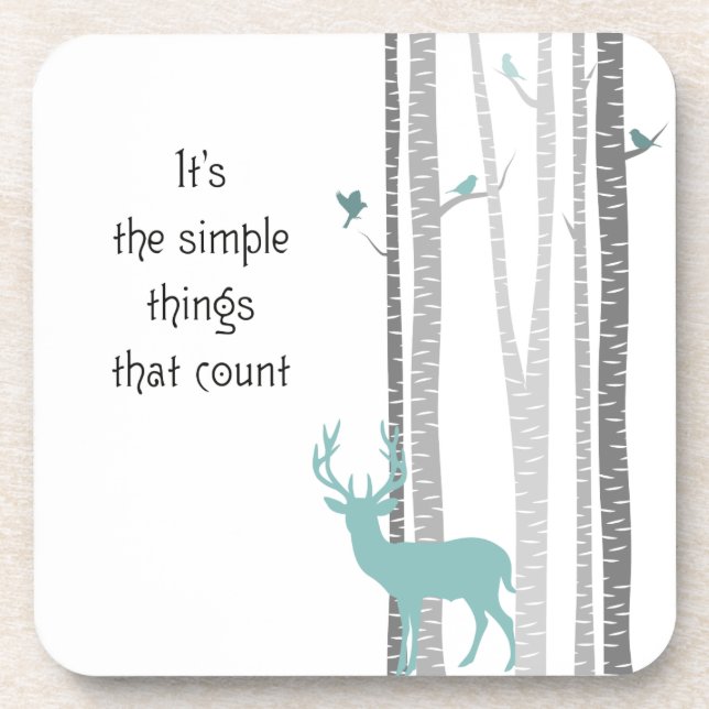 Birch Trees with Deer Simple Things Count Beverage Coaster (Front)