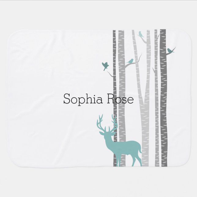 Birch Trees with Deer Stroller Blanket (Horizontal)