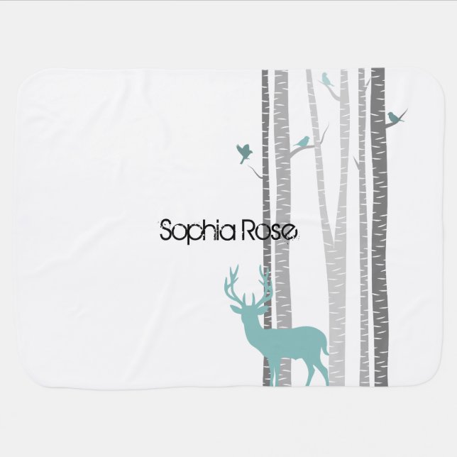 Birch Trees with Deer Stroller Blanket (Horizontal)