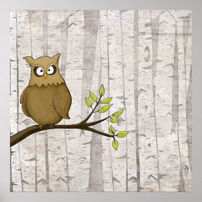 Birch Trees with Owl Poster (Front)