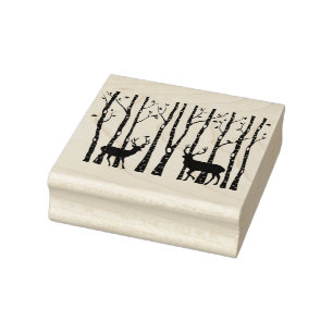 Birch trees with reindeer, Christmas Rubber Stamp