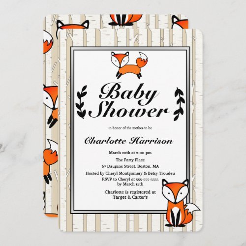 Birch Trees  Woodland Fox Baby Shower Invitation