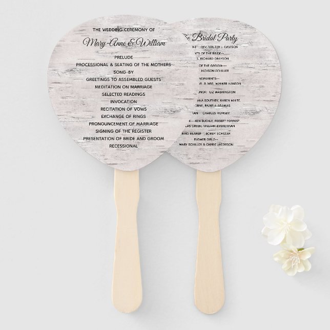 Birch Wood Bark Print 2 Wedding Program Fan (Front and Back)