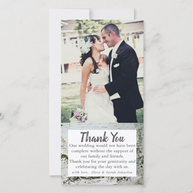 Birch Wood Bark Wedding Photo Thank you Cards (Front)