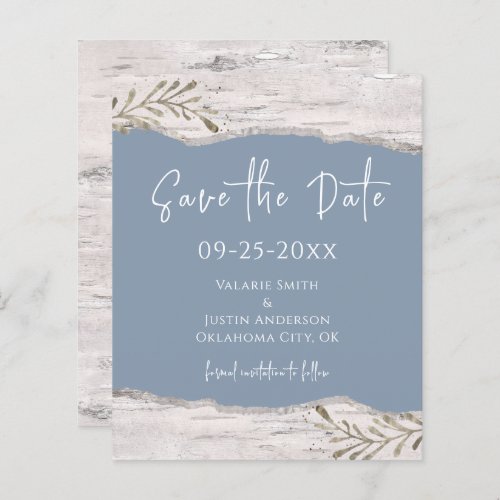 Birch Wood Dust Blue Wedding Save the Date