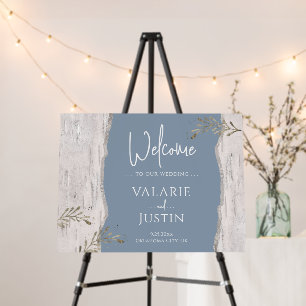 Birch Wood Dust Blue Wedding Welcome Sign