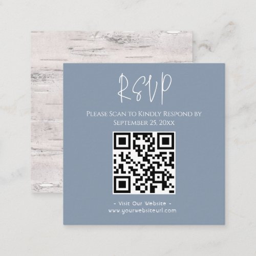 Birch Wood Dusty Blue Wedding Square Business Card