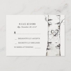 Birch Wood Heart Rustic Wedding RSVP Cards