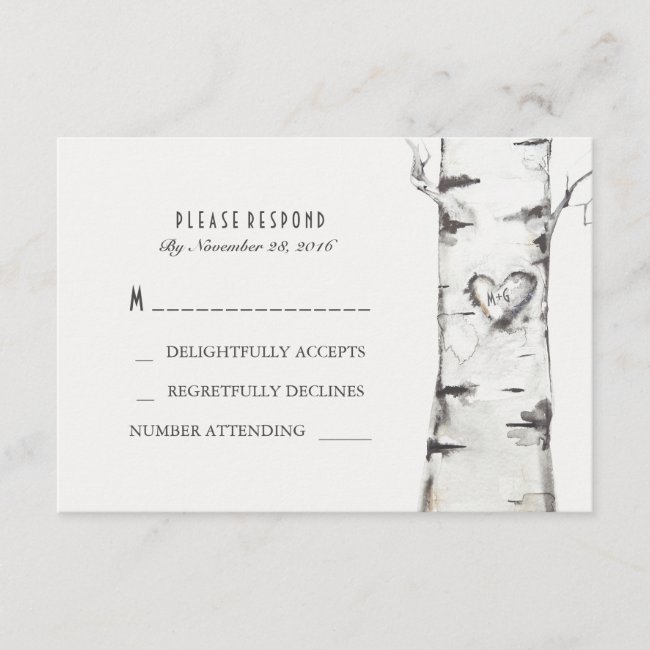 Birch Wood Heart Rustic Wedding RSVP Cards