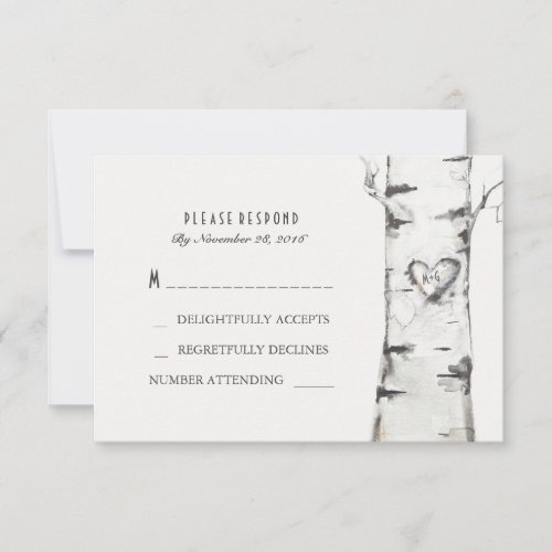 Birch Wood Heart Rustic Wedding RSVP Cards
