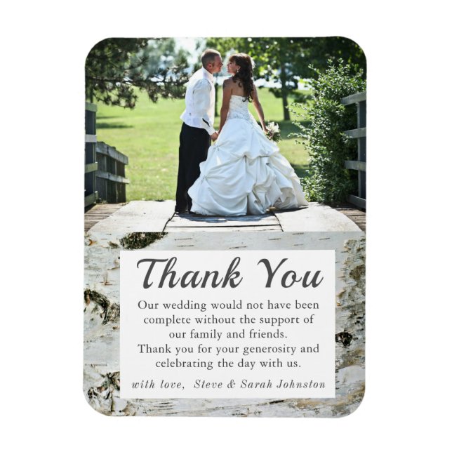 Birch Wood Tree Bark Wedding Photo Thank You Magnet (Vertical)