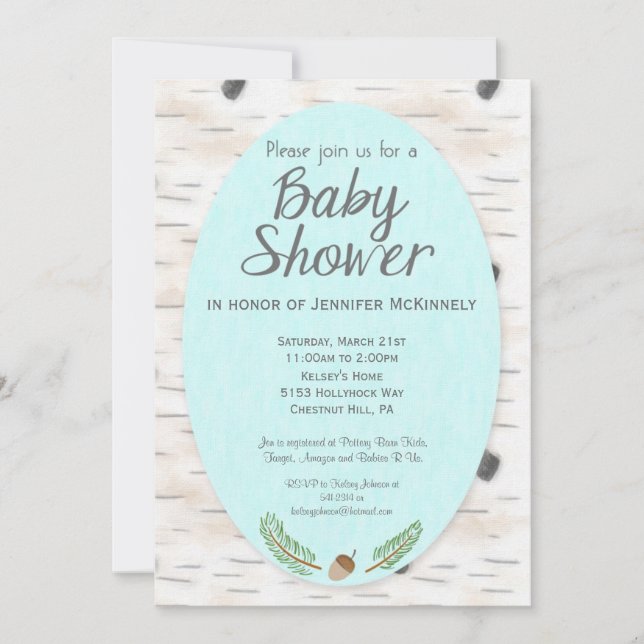 Birch Woodland Hand Drawn Baby Shower Invitation (Front)