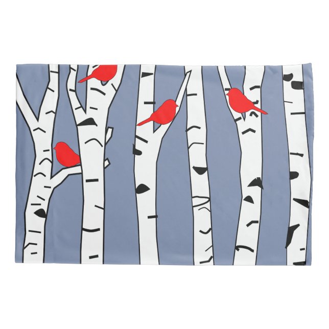 Birches and Birds Pillow Case (Back)