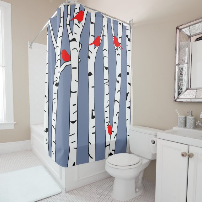 Birches and Birds Shower Curtain (In Situ)
