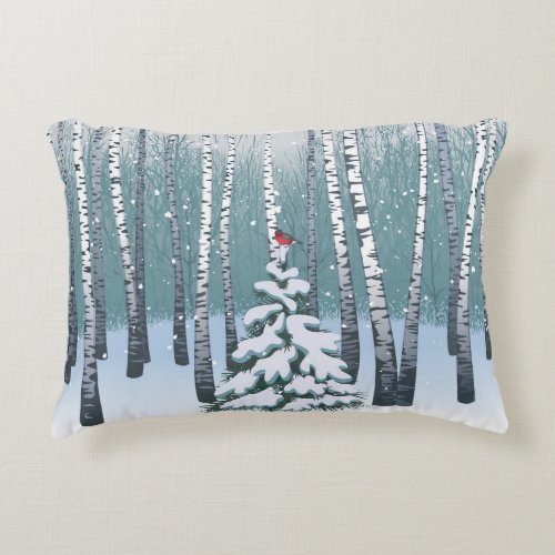 Birches In The Winter Forest Accent Pillow