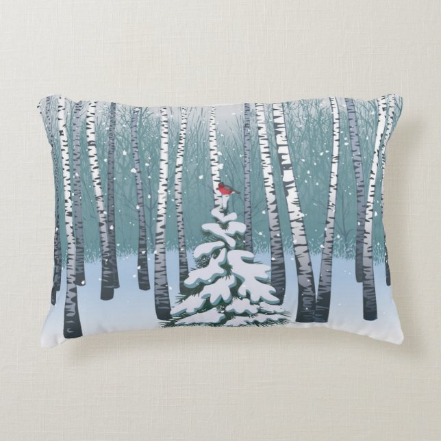 Birches In The Winter Forest Accent Pillow (Front)