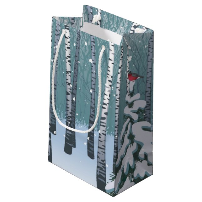 Birches In The Winter Forest Small Gift Bag (Back Angled)