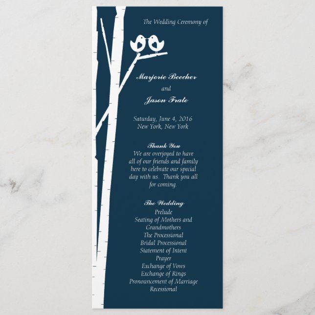 Birchtree Birds Wedding Program Blue (Front)