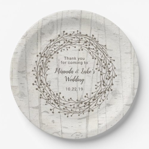 Birchwood wedding decor rustic birch wood wreath paper plates