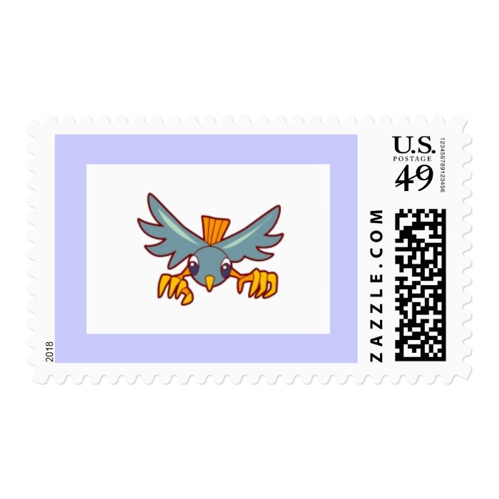 bird502 MINIMAL CARTOON ROBIN BIRD BLUE ORANGE PET Postage