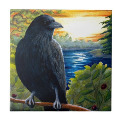 Bird 63 crow ceramic tile