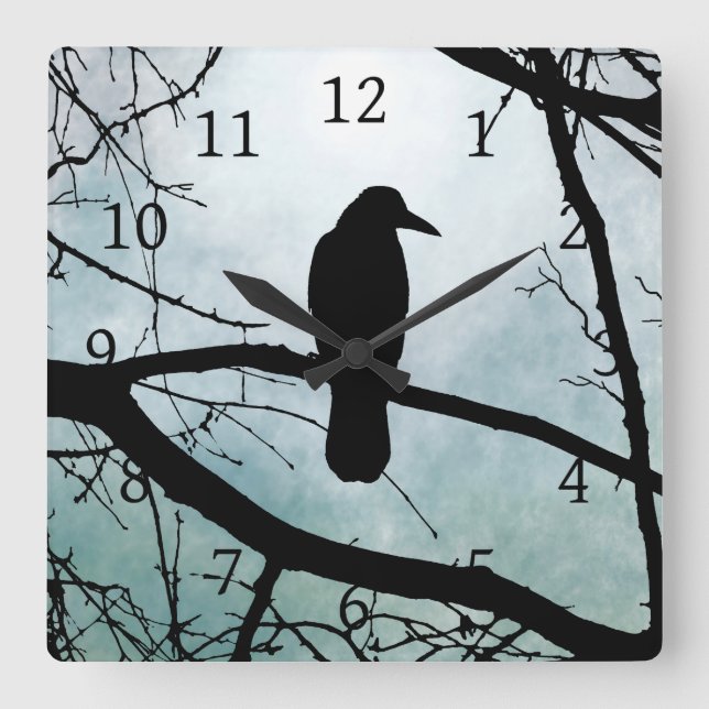 bird 77 Crow Raven Square Wall Clock (Front)