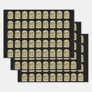 Bird Above Cabin by Stream in Snow in Birdcage Wrapping Paper Sheets