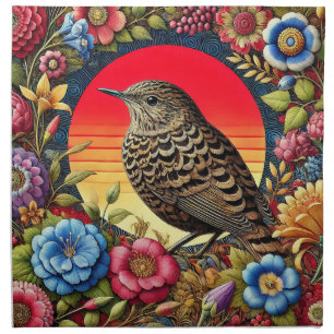 Bird Amid Colorful Flowers Cloth Napkin