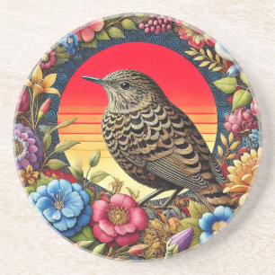 Bird Amid Colorful Flowers Coaster