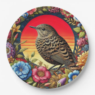 Bird Amid Colorful Flowers Paper Plates