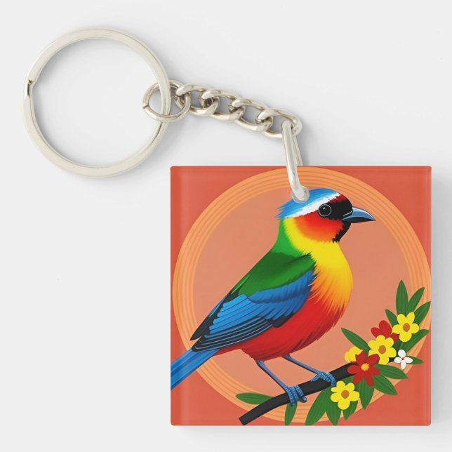 🌸 Bird Among Flowers Nature Inspired Design 🌸 Keychain (Front)