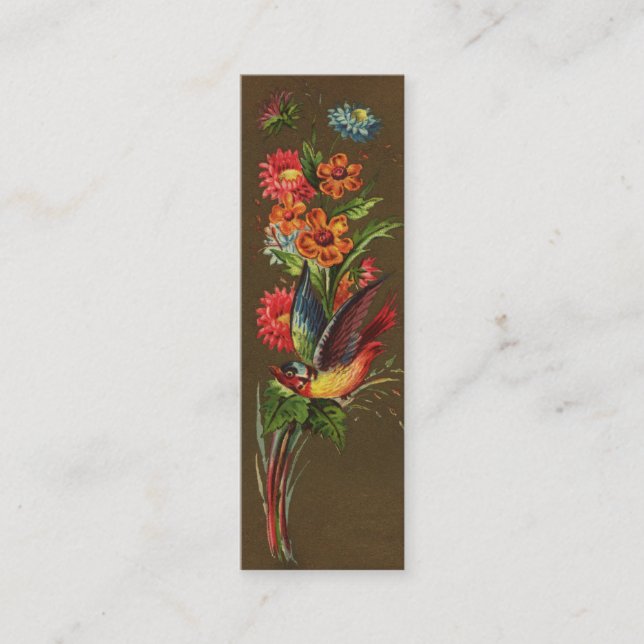 Bird and Assorted Flowers Victorian Mini Business Card (Front)