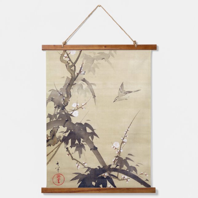Bird and Bamboo Tree, Kiitsu, Ink Painting Hanging Tapestry (Front)