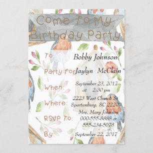 Bird and Birdhouse Birthday Party Invitation