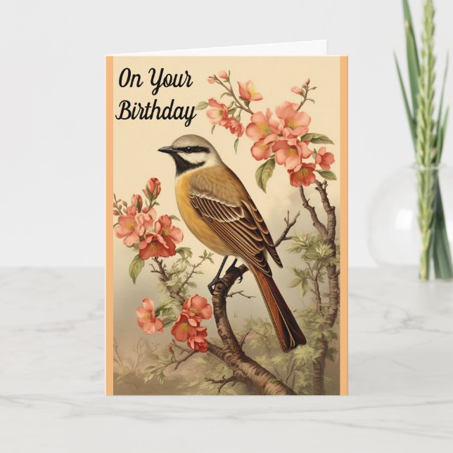 Bird And Blossoms Birthday Greeting Card (Front)